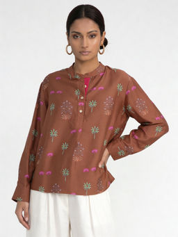 The Rune Studio - Brown Muse Lotus Floral Print Top