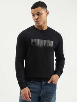 United Colors of Benetton - Navy Blue Regular Fit Crew Neck Printed Sweater