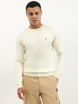 United Colors of Benetton - Off White Regular Fit Crew Neck Solid Premium Sweater