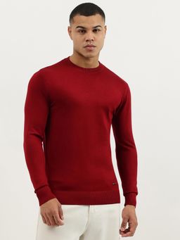 United Colors of Benetton - Maroon Regular Fit Crew Neck Solid Premium Sweater