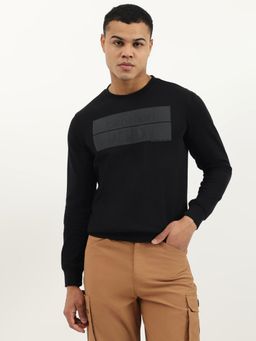 United Colors of Benetton - Black Crew Neck Printed Tex Transfer Interlock Sweatshirt