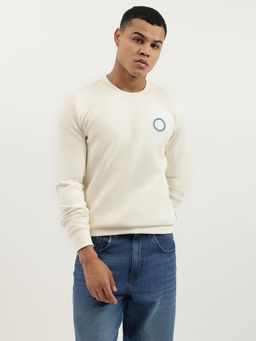 United Colors of Benetton - Off White Crew Neck Solid Branded Interlock Sweatshirt