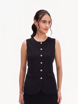 Strong And Brave - Black Buttoned Tailored Waistcoat