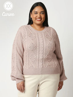 Twenty Dresses by Nykaa Fashion - Curve Pink Crew Neck Sweater