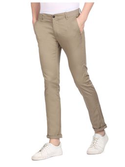 Arrow - Sports Men Khaki Flat Front Solid Casual Trousers