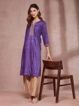 Fabindia - Purple Ghicha Silk Long Kurta