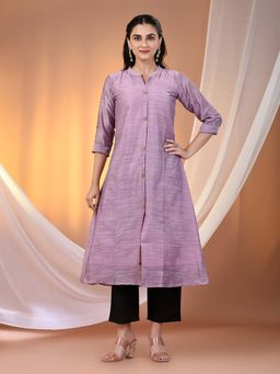 CHARUKRITI - Violet Cotton Solid Handloom A-Line Kurta