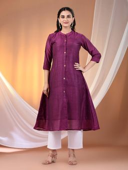 CHARUKRITI - Purple Cotton Solid Handloom A-Line Kurta