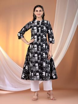 CHARUKRITI - Black Cotton Abstract Printed A-Line Kurta