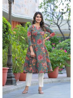 Jaipuri Adaah - Neerja Floral Hand Block Printed A-Line Kurta