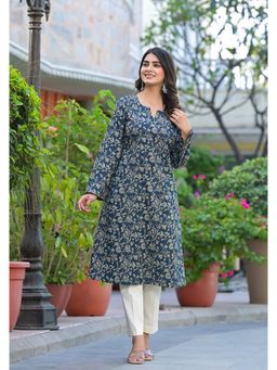 Jaipuri Adaah - Yashi Leafy Hand Block Printed A-Line Kurta