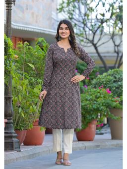 Jaipuri Adaah - Kalindi Ajrakh Hand Block Printed A-Line Kurta