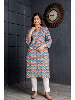 Jaipuri Adaah - Kanak Blue Hand Block Printed Cotton Long Kurta