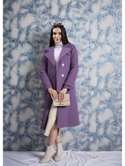 AAREIN - Purple Solid Long Sleeves Notched Lapel Longline Winter Coat