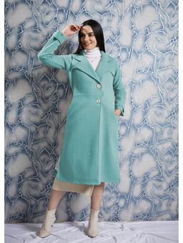 AAREIN - Sea Green Solid Long Sleeves Notched Lapel Longline Winter Coat