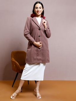 AAREIN - Mauve Solid Long Sleeves Notched Lapel Knee Length Winter Coat