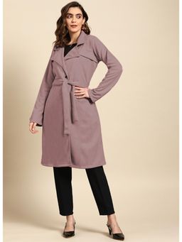 AAREIN - Mauve Solid Long Sleeves Notched Lapel Suede Regular Fit Winter Coat