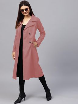 AAREIN - Pink Solid Long Sleeves Notched Lapel Longline Winter Coat
