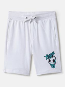 United Colors of Benetton - White Cotton Blend Solid Shorts