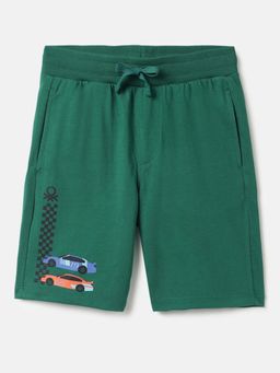 United Colors of Benetton - Green Polycotton Printed Shorts
