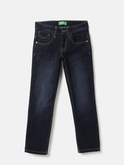 United Colors of Benetton - Blue Cotton Blend Solid Jeans