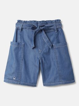 United Colors of Benetton - Blue Cotton Blend Solid Shorts
