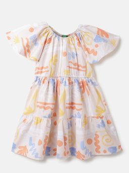United Colors of Benetton - Beige Pure Cotton Printed Dress