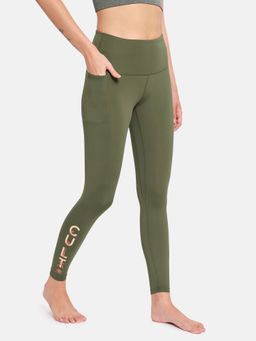 CULT - Olive Polyester Yoga Tights with Side Pocket