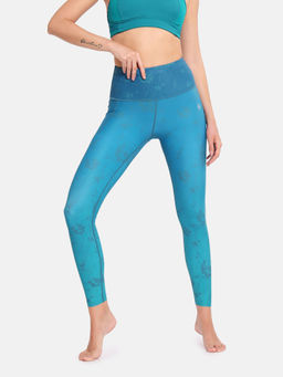 CULT - Blue Floral Ombre Yoga Sea Green Polyester Tights with Side Pocket