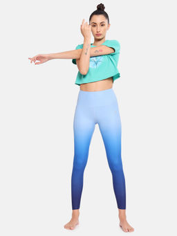 CULT - Ombre Blue Yoga Polyester Tights with Side Pocket
