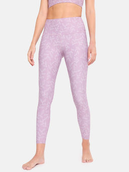 CULT - Leaf Print Yoga Lavender Polyester Tights with Side Pocket