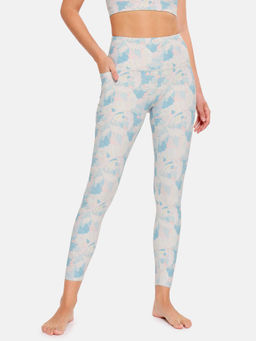 CULT - Leaf Print Yoga Multi Color Polyester Tights with Side Pocket