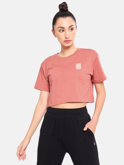 CULT - Terracotta Solid Yoga Cotton Rust Crop T-shirt