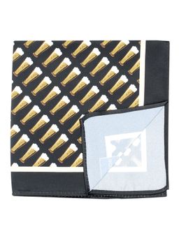 PELUCHE - Silk Beer Glass Print Pocket Square For Men Black