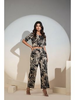Gahan - Womens Black Floral Printed Wide Leg Co-Ord Set