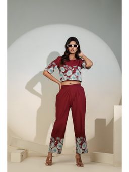 Gahan - Womens Maroon Floral Printed Co-Ord Set