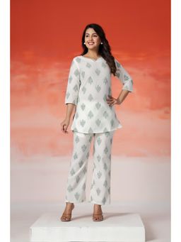 Gahan - Womens White Printed Kurta with Palazzo
