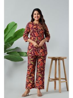 Gahan - Womens Maroon Floral Printed Co-Ord Set