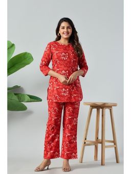 Gahan - Womens Red Floral Printed Co-Ord Set