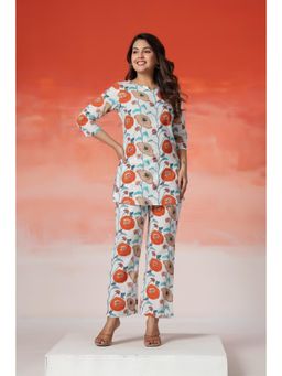 Gahan - Womens White Orange Floral Co-Ord Set