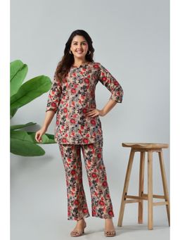 Gahan - Womens Beige Floral Printed Co-Ord Set