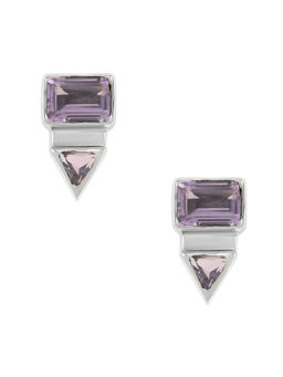 Tribe Amrapali - Sterling Silver Rectangle Triangle Amethyst Ear Studs