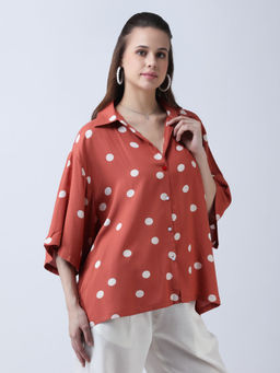 Qurvii - Women Rust Polka Dots Casual Shirt