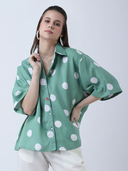 Qurvii - Women Green Polka Dots Casual Shirt