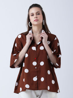 Qurvii - Women Brown Polka Dots Casual Shirt
