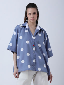 Qurvii - Women Blue Polka Dots Casual Shirt