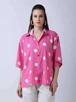 Qurvii - Women Pink Polka Dots Casual Shirt