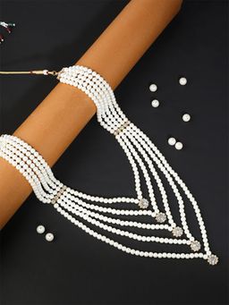 Yellow Chimes - Men Gold-Toned and White Gold-Plated Multilayer Pearl Dulha Necklace