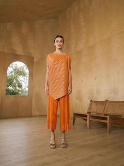 Pleats by Aruni - Orange Top with Pant (Set of 2)