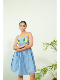 Pink Cactii - Powder Blue Mango Embroidered Knee Length Dress